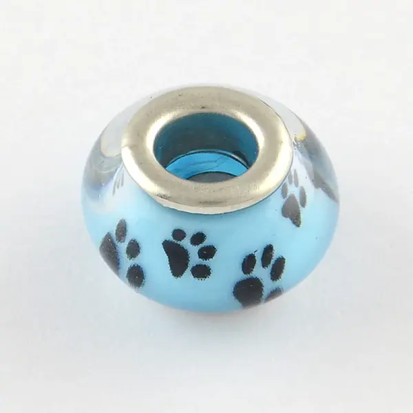 Large Hole Dog Paw Prints Pattern Resin European Beads