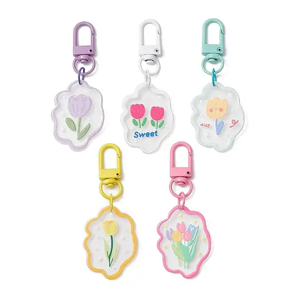 5Pcs 5 Styles Flower Acrylic Pendant Decoraiton