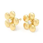 Brass Flower Stud Earrings with Clear Cubic Zirconia