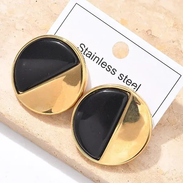 Flat Round 304 Stainless Steel Stud Earrings