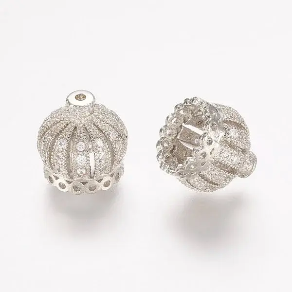 Brass Micro Pave Cubic Zirconia Beads