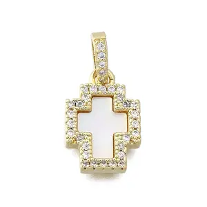 Brass Micro Pave Clear Cubic Zirconia Cross Pendants