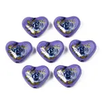 Flower Printed Opaque Acrylic Heart Beads
