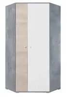 Rohová šatní skříň omega - bílá/dub/beton