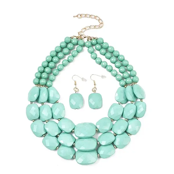 Bohemian Style Acrylic Faceted Rectangle Graduated Beaded 3 Layer Necklaces for Women
