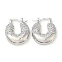 Donut Brass Hoop Earrings with Clear Cubic Zirconia