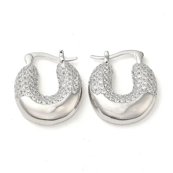 Donut Brass Hoop Earrings with Clear Cubic Zirconia