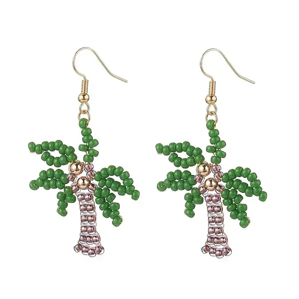 Glass Seed Braided Coconut Tree Dangle Earrings