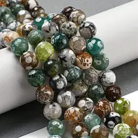 Faceted Natural Fire Crackle Agate Beads Strands