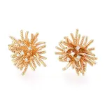 Flower Brass Micro Pave Clear Cubic Zirconia Stud Earrings
