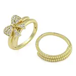 Bowknot Brass Micro Pave Clear Cubic Zirconia Open Cuff Double Rings