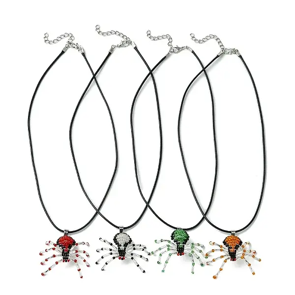 Braided Glass Seed Bead Spider Pendant Necklaces