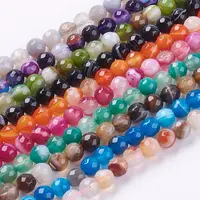 Faceted Round Dyed Natural Striped Agate/Banded Agate Beads Strands