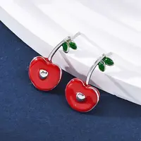 Cherry Brass Enamel Stud Earrings for Women