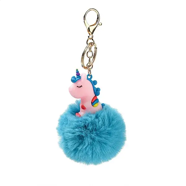 Cute Unicorn PVC & Imitate Rex Rabbit Fur Ball Keychain