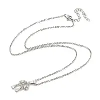 Brass Micro Pave Clear Cubic Zirconia Pendant Necklace