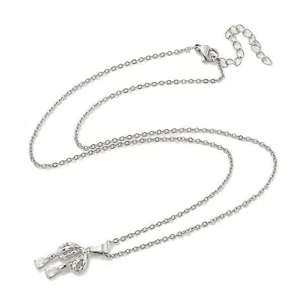 Brass Micro Pave Clear Cubic Zirconia Pendant Necklace