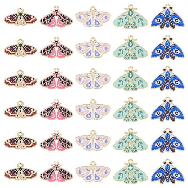 30Pcs 5 Styles Alloy Enamel Pendants