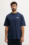 Bavlněné tričko The North Face Essential pánské, tmavomodrá barva, s aplikací, NF0A87NR8K21