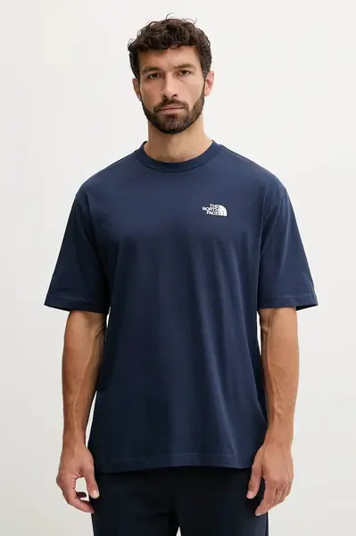 Bavlněné tričko The North Face Essential pánské, tmavomodrá barva, s aplikací, NF0A87NR8K21