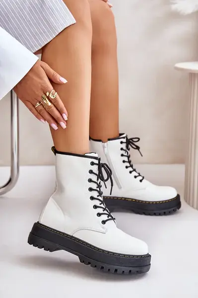 Insulated Ankle Boots Made of Eco Leather Zipper White Lay