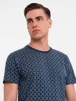 Ombre Men's full print knit shirt - navy blue