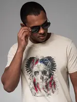 Ombre Men's cotton t-shirt with rock style print - cream