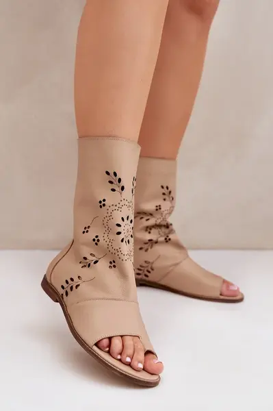 Lewski Shoes Zazoo 3437 Dámske Kožené Sandále S Zipsom Béžové