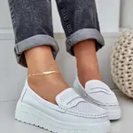 PE1 Dámske Kožené Mokasíny Na Platforme A Opätku Biele Elanindel