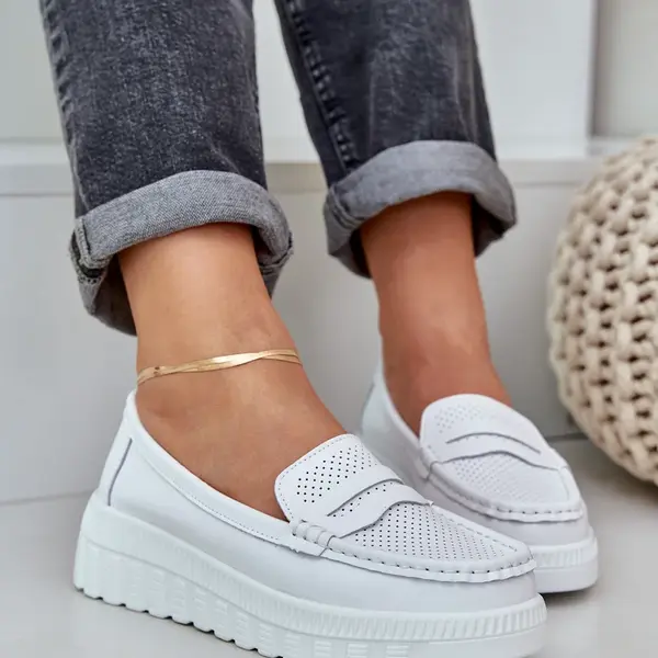 PE1 Dámske Kožené Mokasíny Na Platforme A Opätku Biele Elanindel