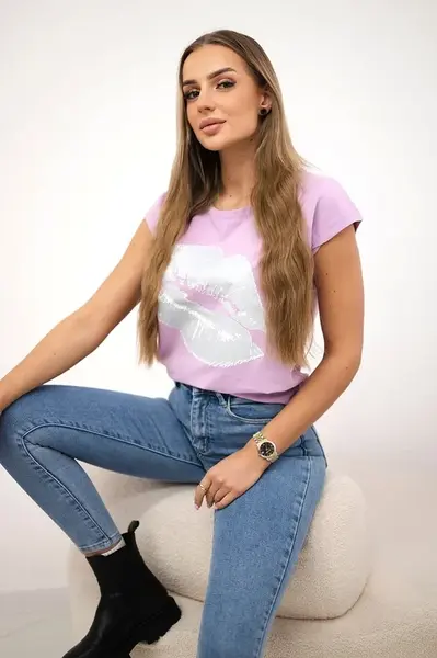 Blouse with purple lip print