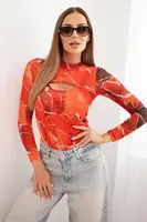 Marble pattern nude blouse red