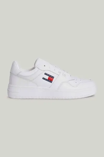 Tommy Hilfiger Men's Brand Logo Leather Top Rubber Outsole White Sneakers Suitable for Casual Use