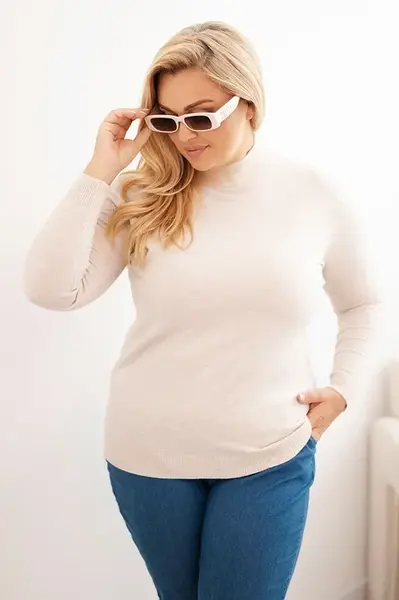 Kesi Włoski Dámský svetr Plus Size z viskózy s rolákem béžový