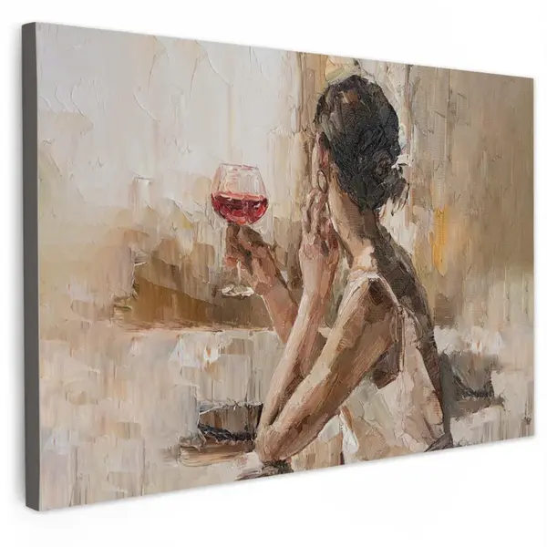 MuchoWow OBRAZ NA PLÁTNĚ Olejomalba - Žena - Víno 90x60 cm