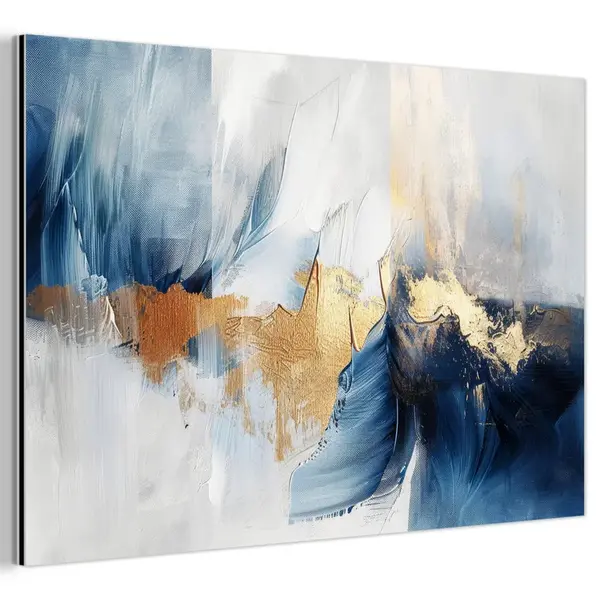 MuchoWow KOVOVÝ OBRAZ Zlatá - modrá - akvarel - umění - moderní 60x40 cm