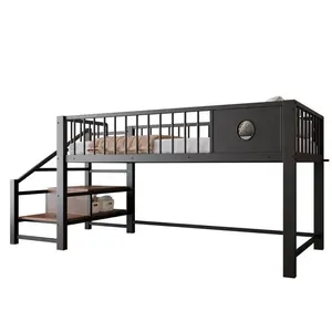 OKWISH PATROVÁ postel 90/200 cm černá kovová s úložným žebříkem
