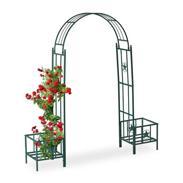 Relaxdays OBLOUK Tmavě zelený kov práškově lakovaný s vložkami do truhlíků 226 cm
