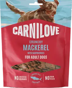 Pamlsek CARNILOVE Crunchy pro dospělé psy makrela s malinami 200 g