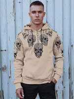 Pánská béžová mikina s kapucí a lebkami