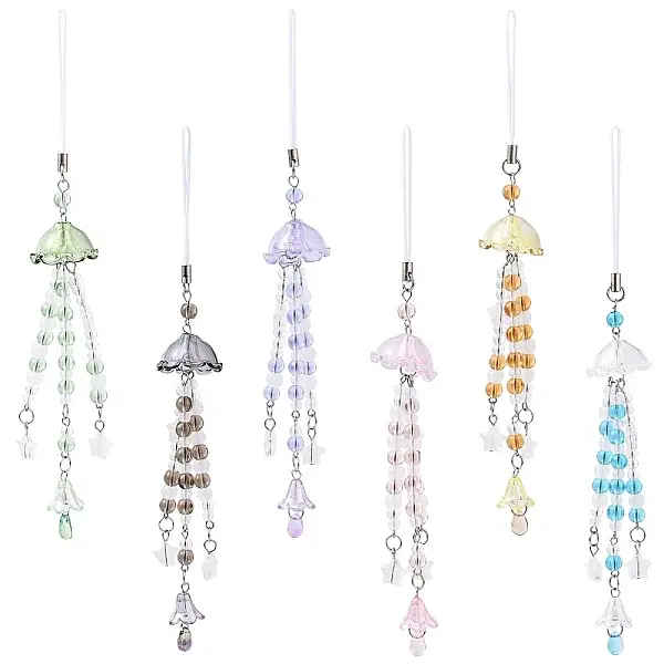 6Pcs 6 Styles Transparent Acrylic with Glass Mobile Straps