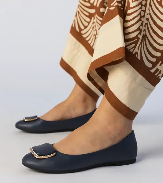 marka niezdefiniowana Navy blue women's ballet flats with rhinestones Bejla