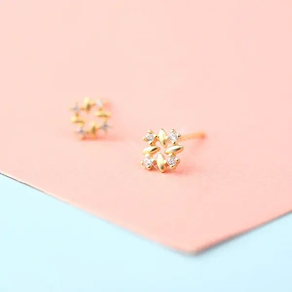 Brass Micro Pave Clear Cubic Zirconia Stud Earrings