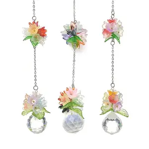 3Pcs Flower Glass Pendant Decorations