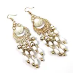 Bohemian Style Alloy Resin Moon with Teardrop Tassel Dangle Earrings