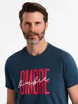 Ombre Men's cotton t-shirt with double logo - navy blue