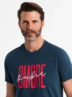 Ombre Men's cotton t-shirt with double logo - navy blue