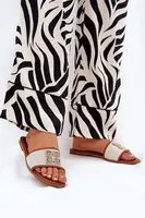 Boto Elegantní Dámské Pantofle S Dekorací Na Plochém Podpatku Camel Lovehia