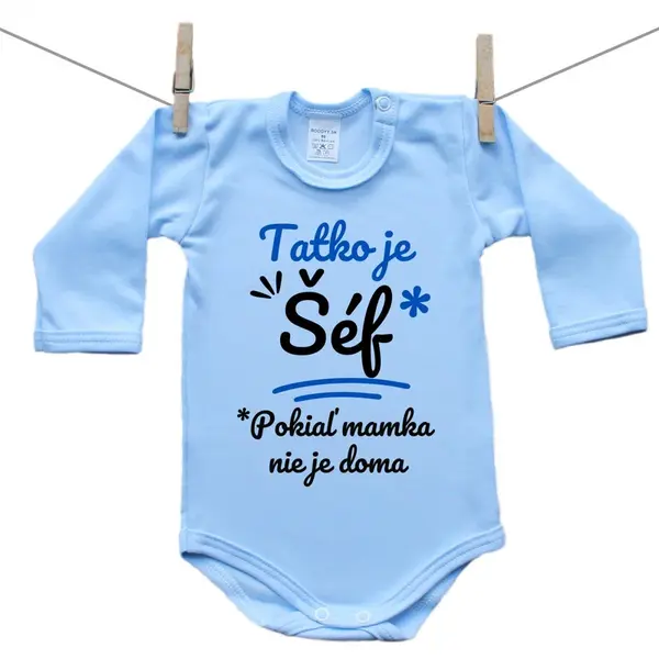Boodyy Modré body s dlhým rukávom Tatko je šéf 92 (18-24 mesiacov)