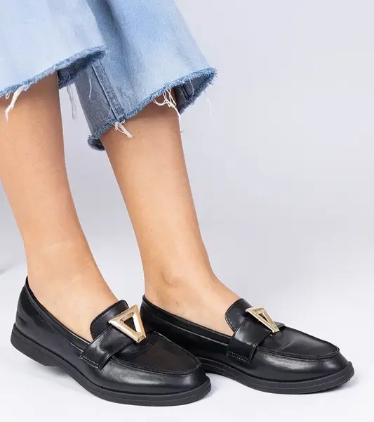 Gemre Black women's loafers with elegant embellishment Viletta